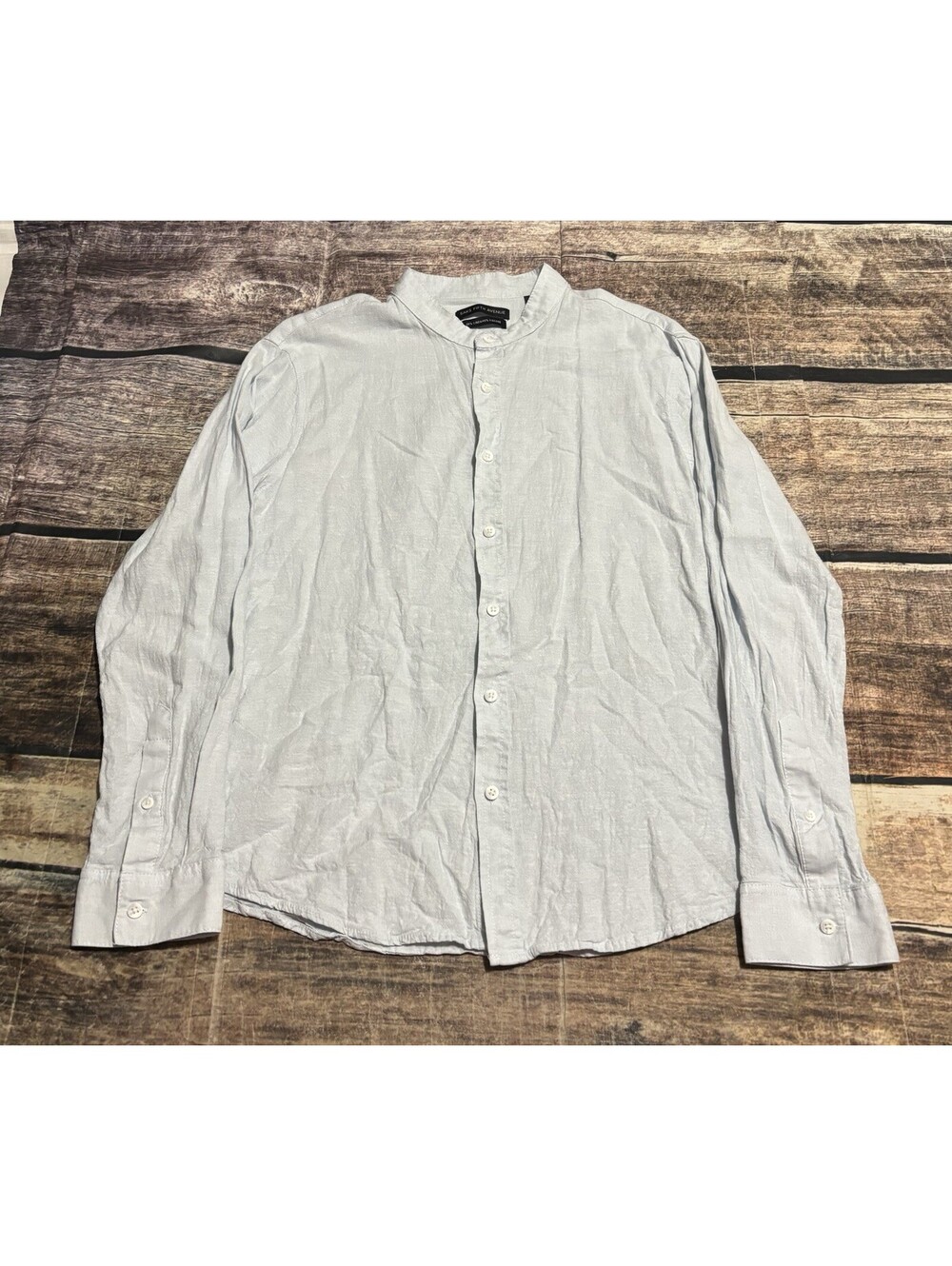 Saks Fifth Avenue Shirt Mens Large Linen Blend Band Collar Button Down